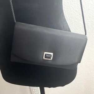 laSera evening clutch/over shoulder black satin bag